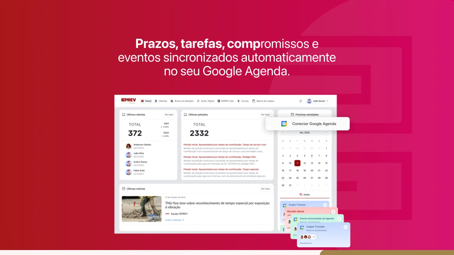 Google Agenda + IEPREV Premium: a integração que transforma a organização do seu escritório