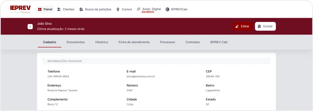 IEPREV - Cadastro do cliente